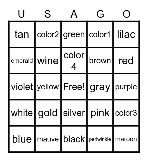 USA- GO! Bingo Card