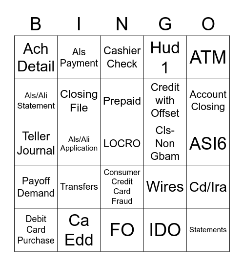 Fulfilment Operations Bingo Card