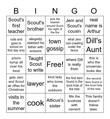 TkaM Bingo Ch. 1-9 (1) Bingo Card