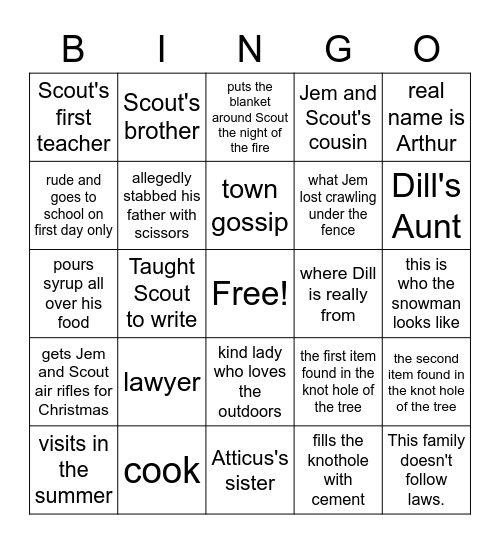 TkaM Bingo Ch. 1-9 (1) Bingo Card