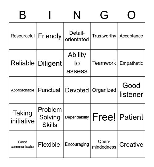 Strengths of a Counselor Bingo Card