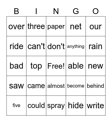 Fun!  Fun!  Fun! Bingo Card