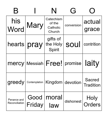 Our Lady of Hope Parish CCD Bingo Card