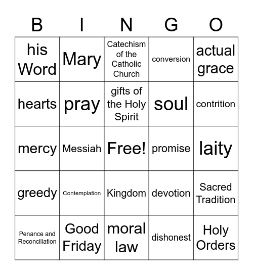 Our Lady of Hope Parish CCD Bingo Card