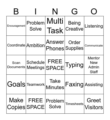 Professional Administrative Assistant Bingo Card