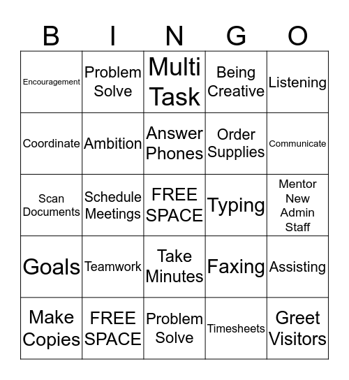 Professional Administrative Assistant Bingo Card