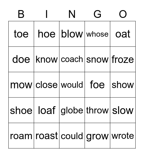 Sort 19 - Long O words Bingo Card