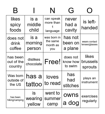 Find Someone Who? Bingo Card