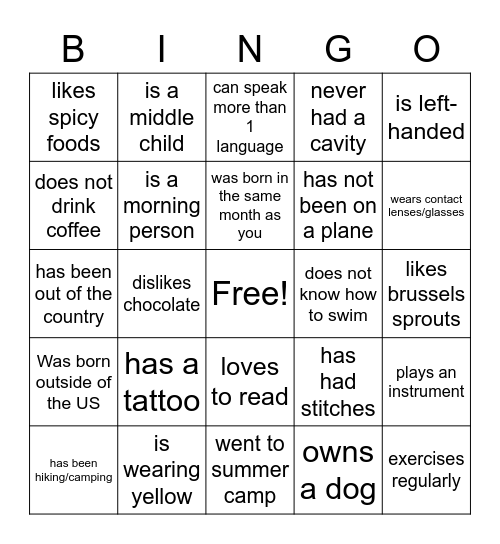 Find Someone Who? Bingo Card