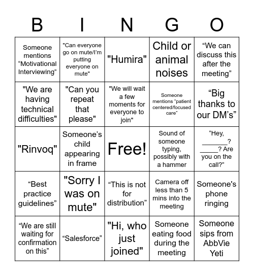 AbbVie Care Bingo! Bingo Card