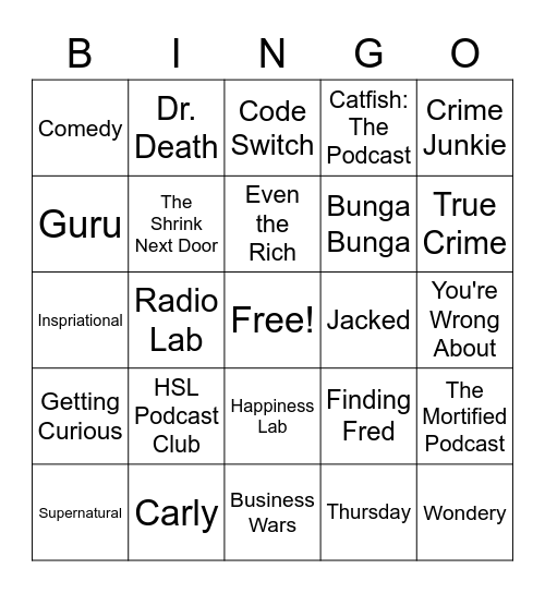HSL Podcast Club Bingo! Bingo Card