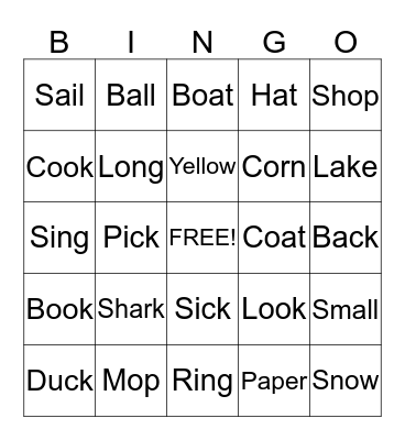 First Grade Bingo Card