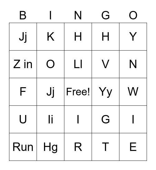 Activity Bingo Card