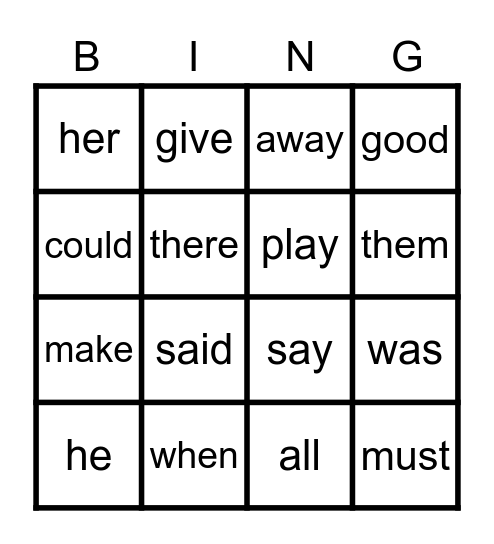 Sight Words Unit 5 Bingo Card