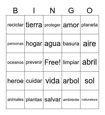 Dia de la Tierra Bingo Card