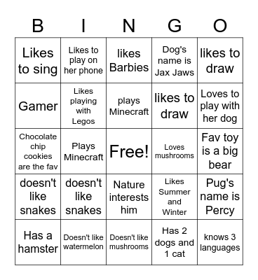 Know my friends-1st grade Bingo Card