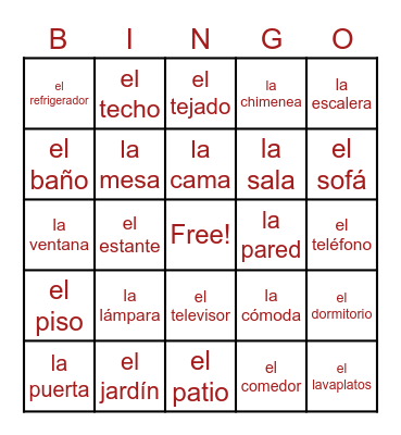 La Casa and Cosas de la Casa Bingo Card