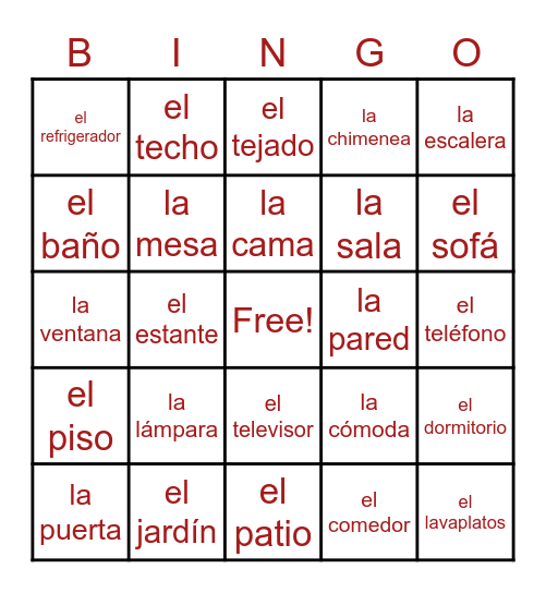 La Casa and Cosas de la Casa Bingo Card