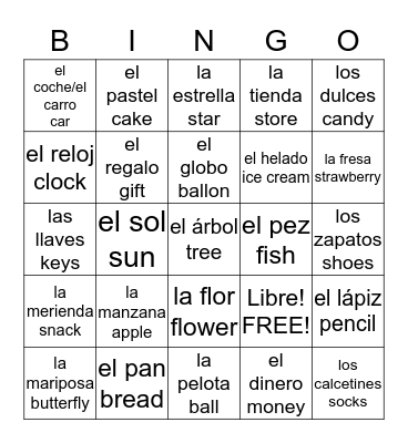Spanish Bingo Card