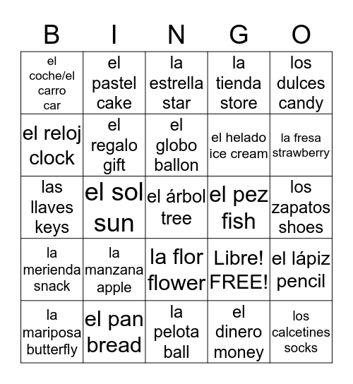 Spanish Bingo Card