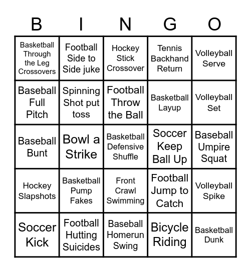 Sports Bingo Card