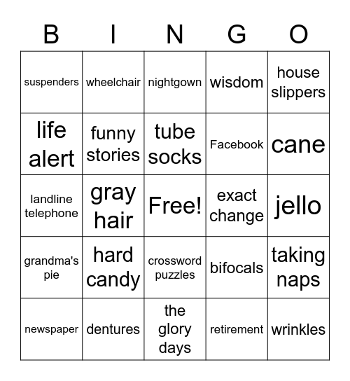 Senior Citizen Night Bingo Card