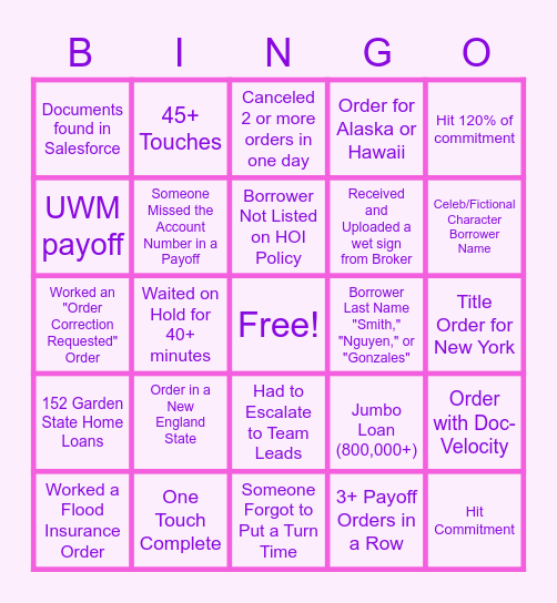 BIG 3 BINGO Card