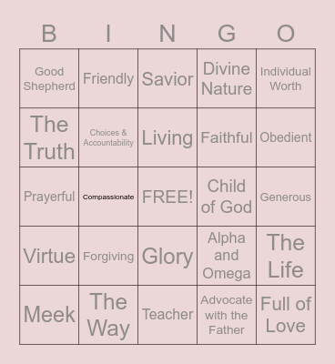 Christlike Attributes Bingo Card