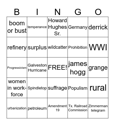 AGE OF OIL Bingo Card