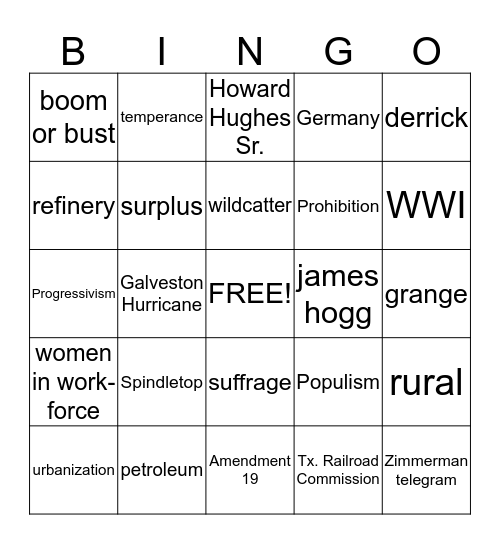 AGE OF OIL Bingo Card