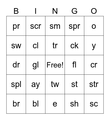 Phonics Charts 6-7 Bingo Card