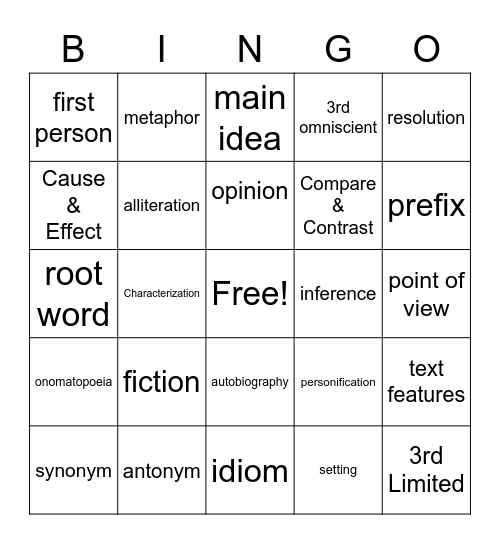PSSA Practice Bingo Card