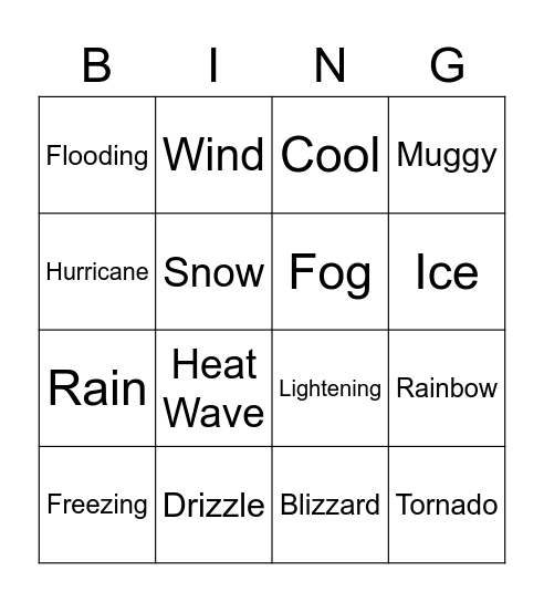 Weather Bingo Card