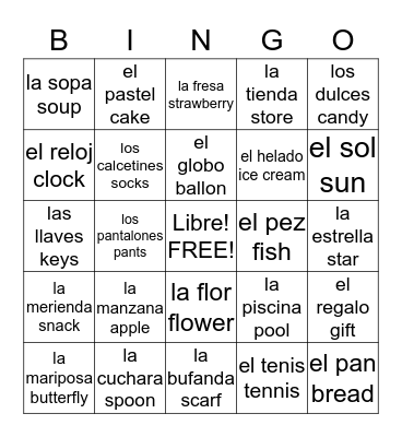 Spanish Bingo Card