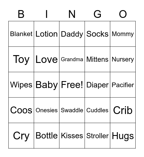 Bakken Baby Shower Bingo Card