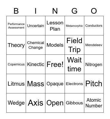 Science Bingo Card