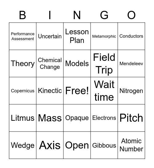 Science Bingo Card