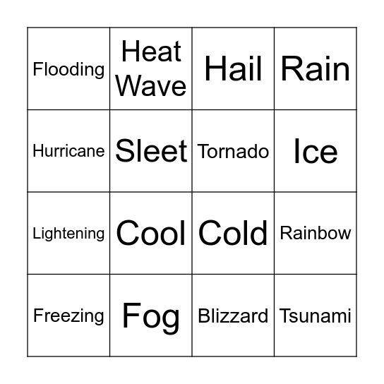 Weather Bingo Card