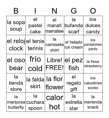 Spanish Bingo Card