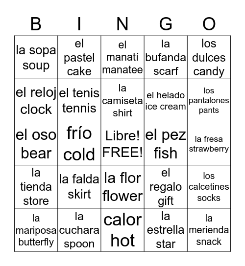 Spanish Bingo Card