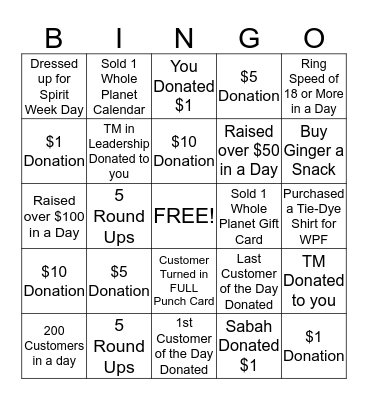 WHOLE PLANET Bingo Card