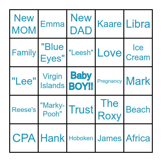 ALICIA'S BABY SHOWER Bingo Card