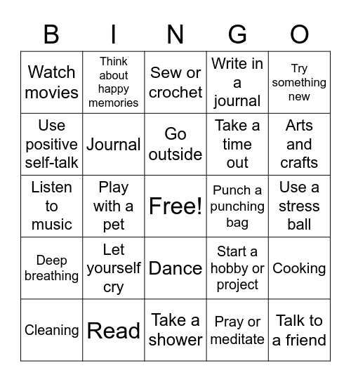Self Care Bingo Card