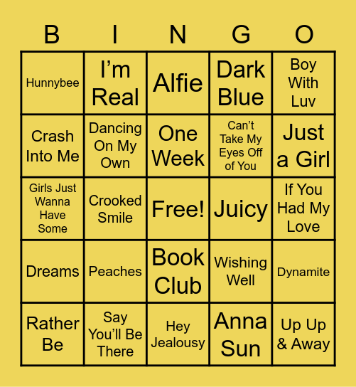 Musical BINGO Card