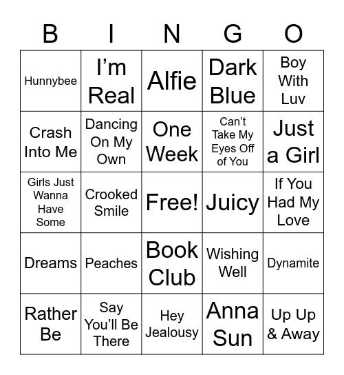 Musical BINGO Card
