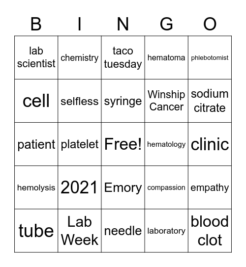 Lab Week 2021 Bingo Card