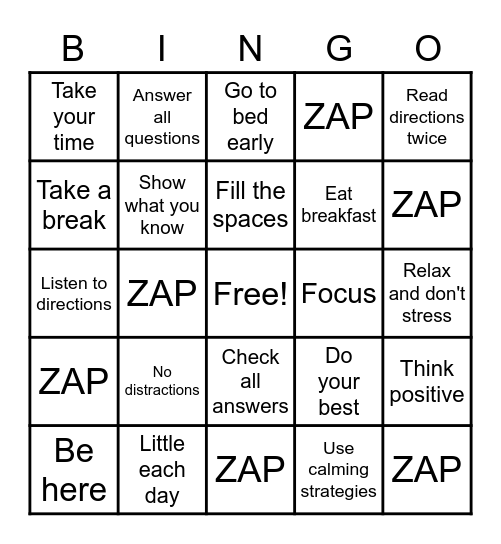 ZAP the MAP Bingo Card