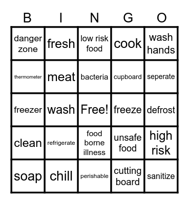 Food Safety Bingo Card