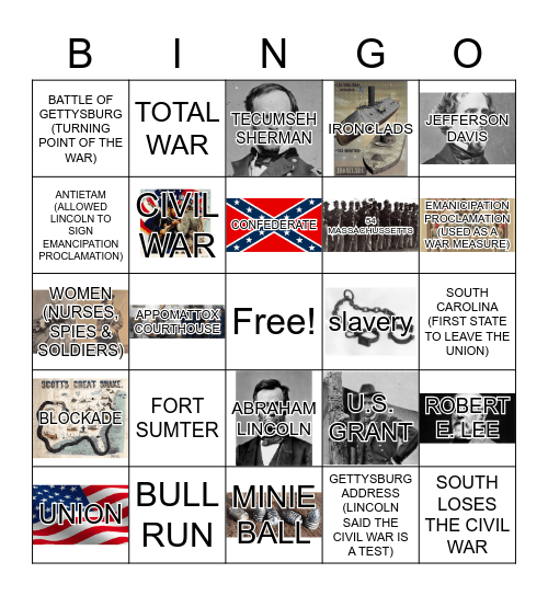 U.S. CIVIL WAR Bingo Card