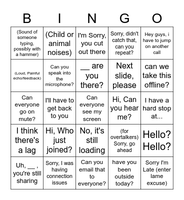 COVID Conference Calls Bingo Card